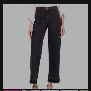 Madewell Women's Dark Gray Black Emmett Wide Leg Fray Denim Jeans Sailor 28